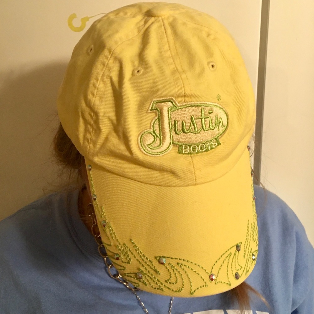 JUSTIN BOOTS YELLOW EMBELLISHED BASEBALL CAP